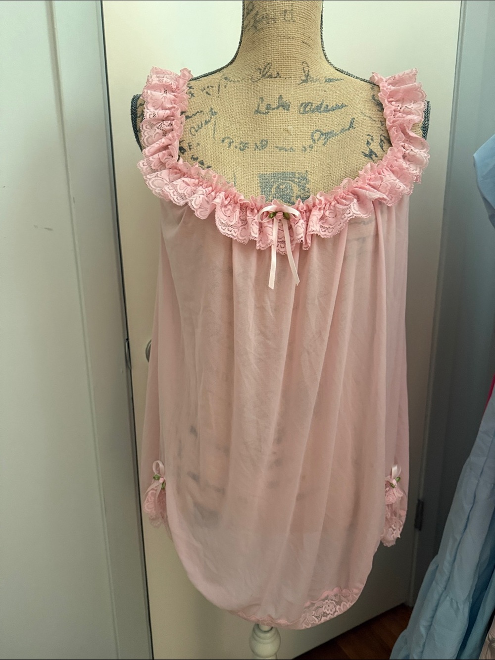 Sheer Pink Ruffle Chemise Nightgown - Brand Unspecified